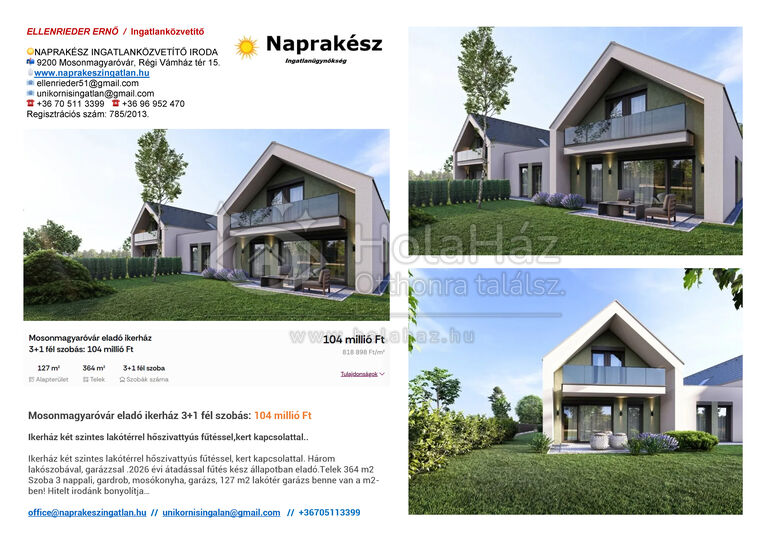 Ikerház – Eladó 3 szobás ikerház Mosonmagyaróváron, 104 MFt