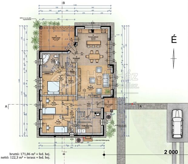 Alaprajz – Eladó 3 szoba + nappalis ház Kecskeméten, 70 MFt